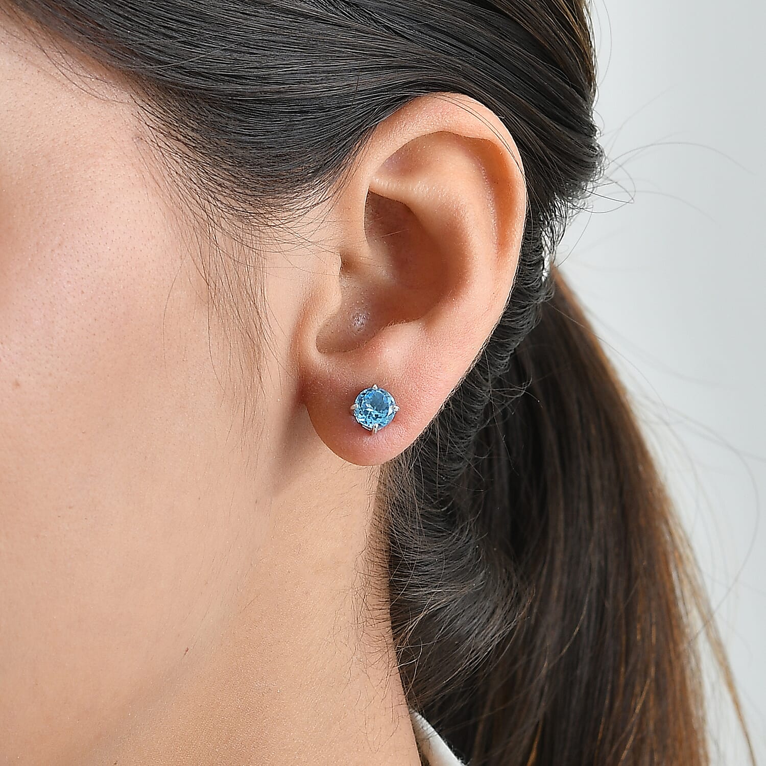 D'Joy Premium Swiss Blue Topaz 2.00 ctw Stud Earrings in Rhodium Over Sterling Silver