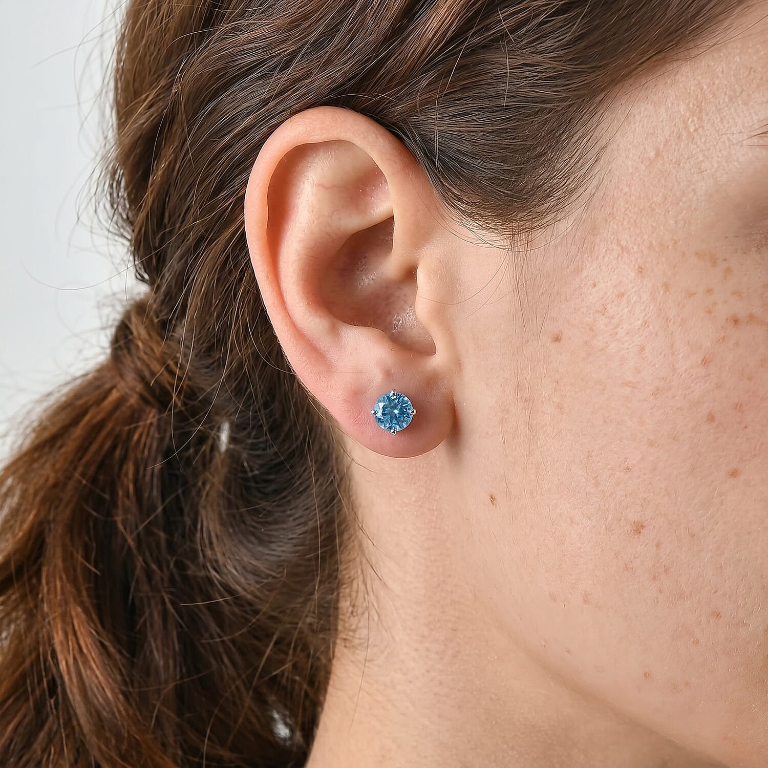 D'Joy Premium Swiss Blue Topaz 2.00 ctw Stud Earrings in Rhodium Over Sterling Silver