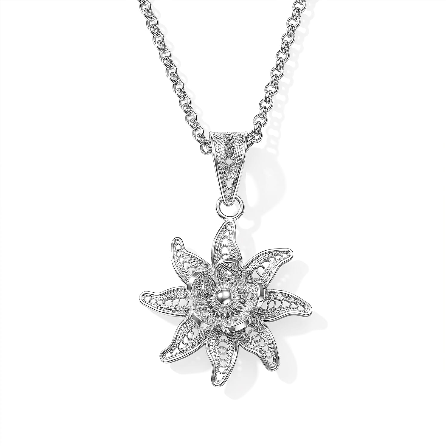 Sunburst Flower Pendant Without Chain in Sterling Silver 1.60 Grams