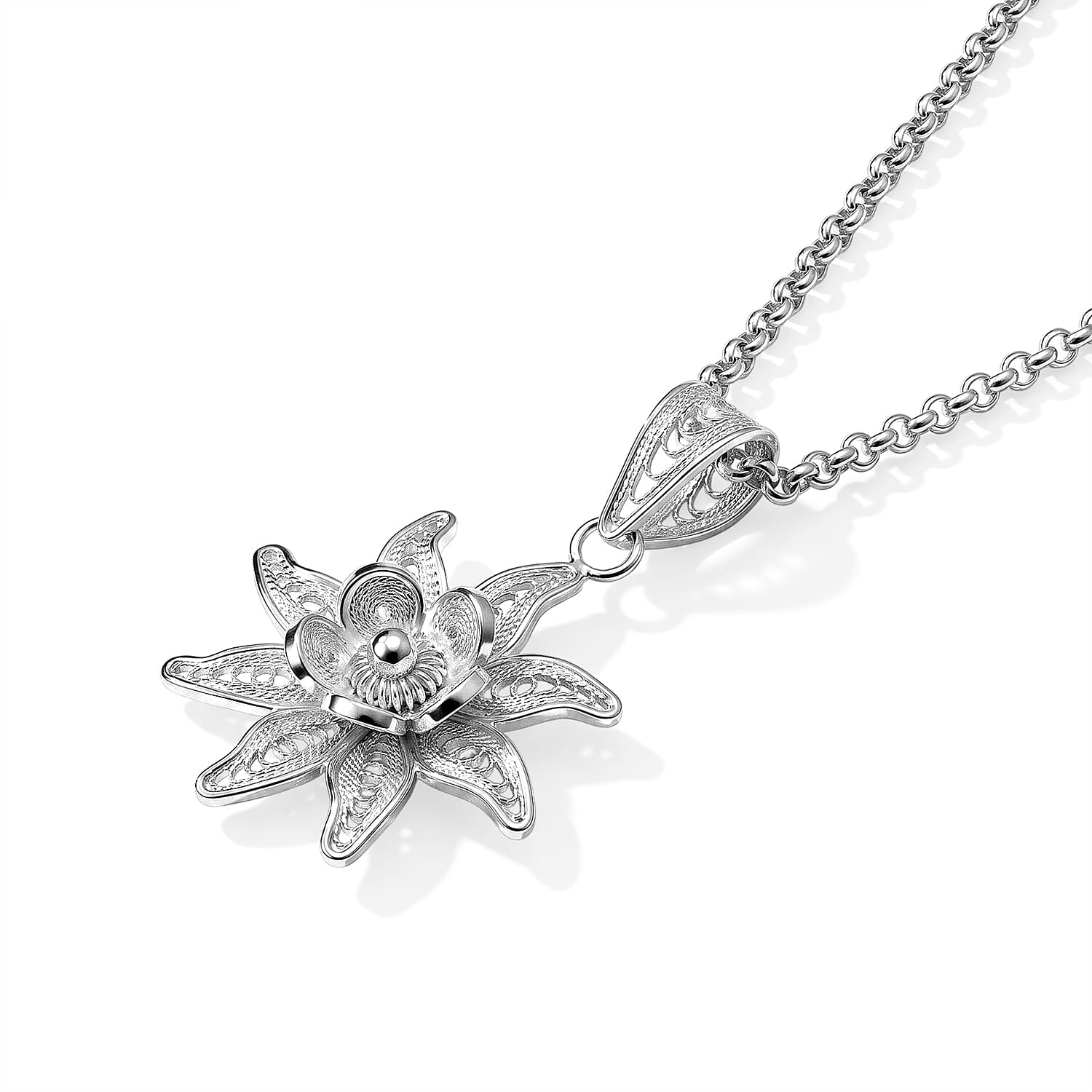 Sunburst Flower Pendant Without Chain in Sterling Silver 1.60 Grams