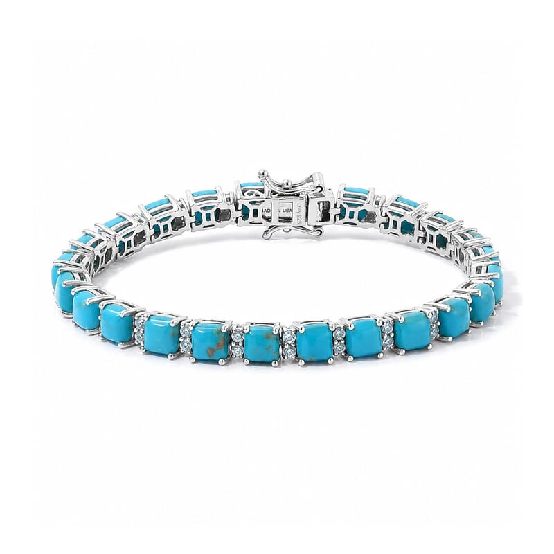 D'Joy AAA Sonoran Turquoise and Blue Apatite 14.50 ctw Flow of Serenity Bracelet in Rhodium Over Sterling Silver (6.50 In)