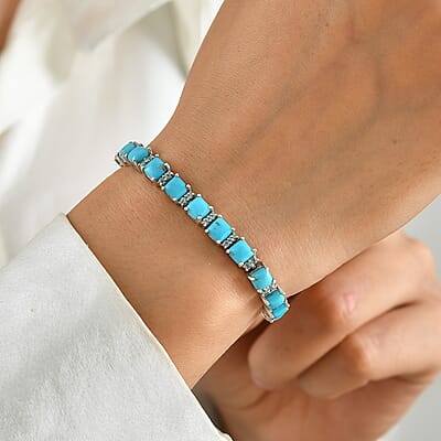 D'Joy Sonoran Turquoise ,  Blue Apatite  Cluster Bracelet (Size - 6.5) in Rhodium OverSterling Silver ,  Silver Wt. 12.2 g 16.08 ctw