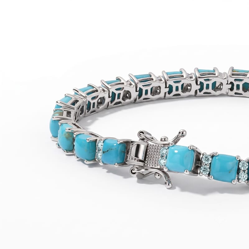 D'Joy AAA Sonoran Turquoise and Blue Apatite 14.50 ctw Flow of Serenity Bracelet in Rhodium Over Sterling Silver (6.50 In)