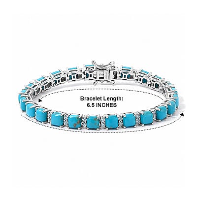 D'Joy Sonoran Turquoise ,  Blue Apatite  Cluster Bracelet (Size - 6.5) in Rhodium OverSterling Silver ,  Silver Wt. 12.2 g 16.08 ctw