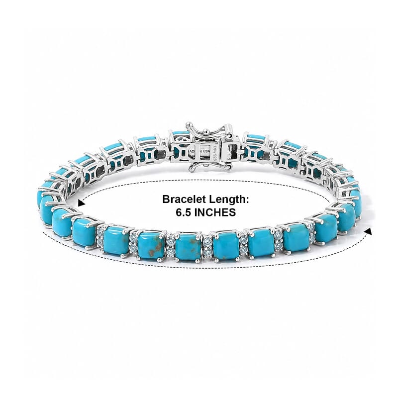 D'Joy AAA Sonoran Turquoise and Blue Apatite 14.50 ctw Flow of Serenity Bracelet in Rhodium Over Sterling Silver (6.50 In)