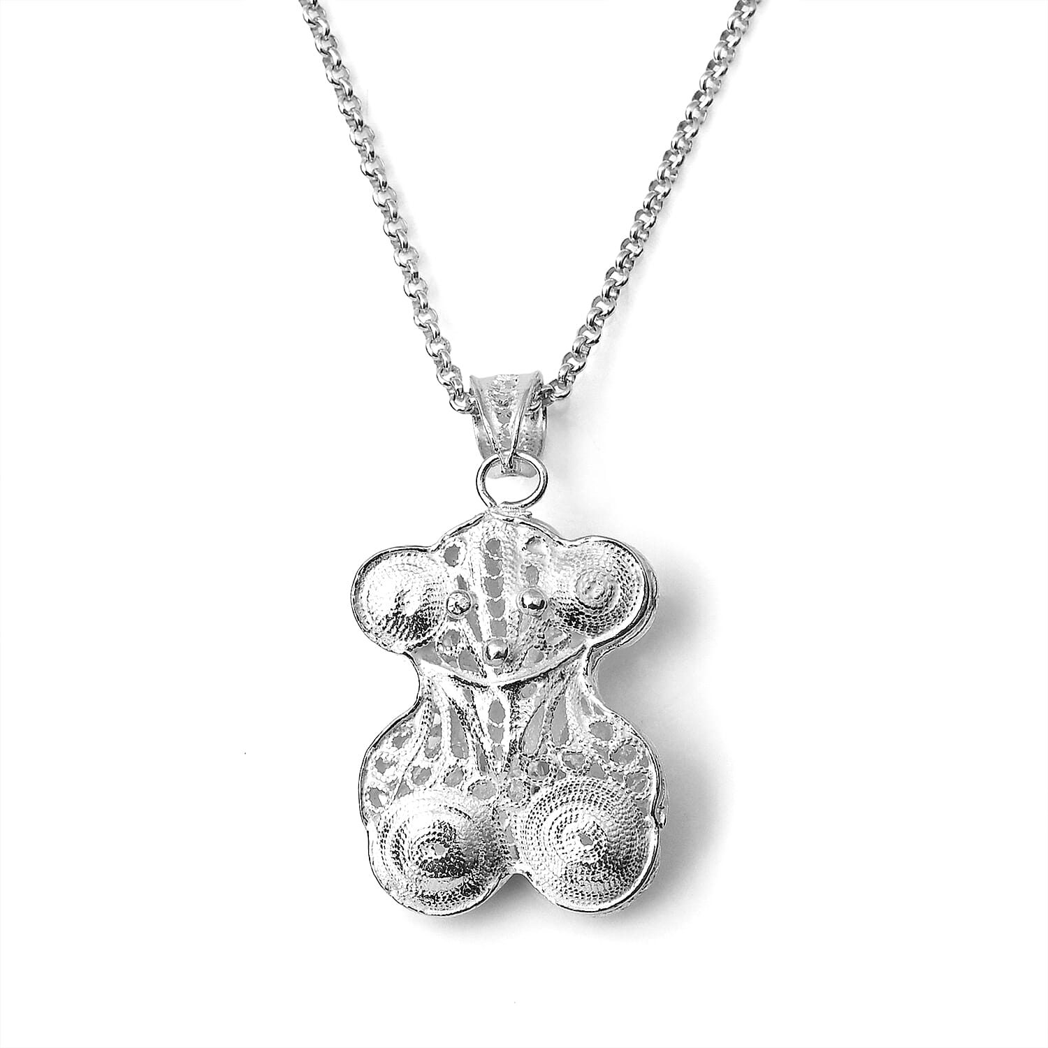 Filigree Teddy Bear Pendant Without Chain in Sterling Silver 4.60 Grams