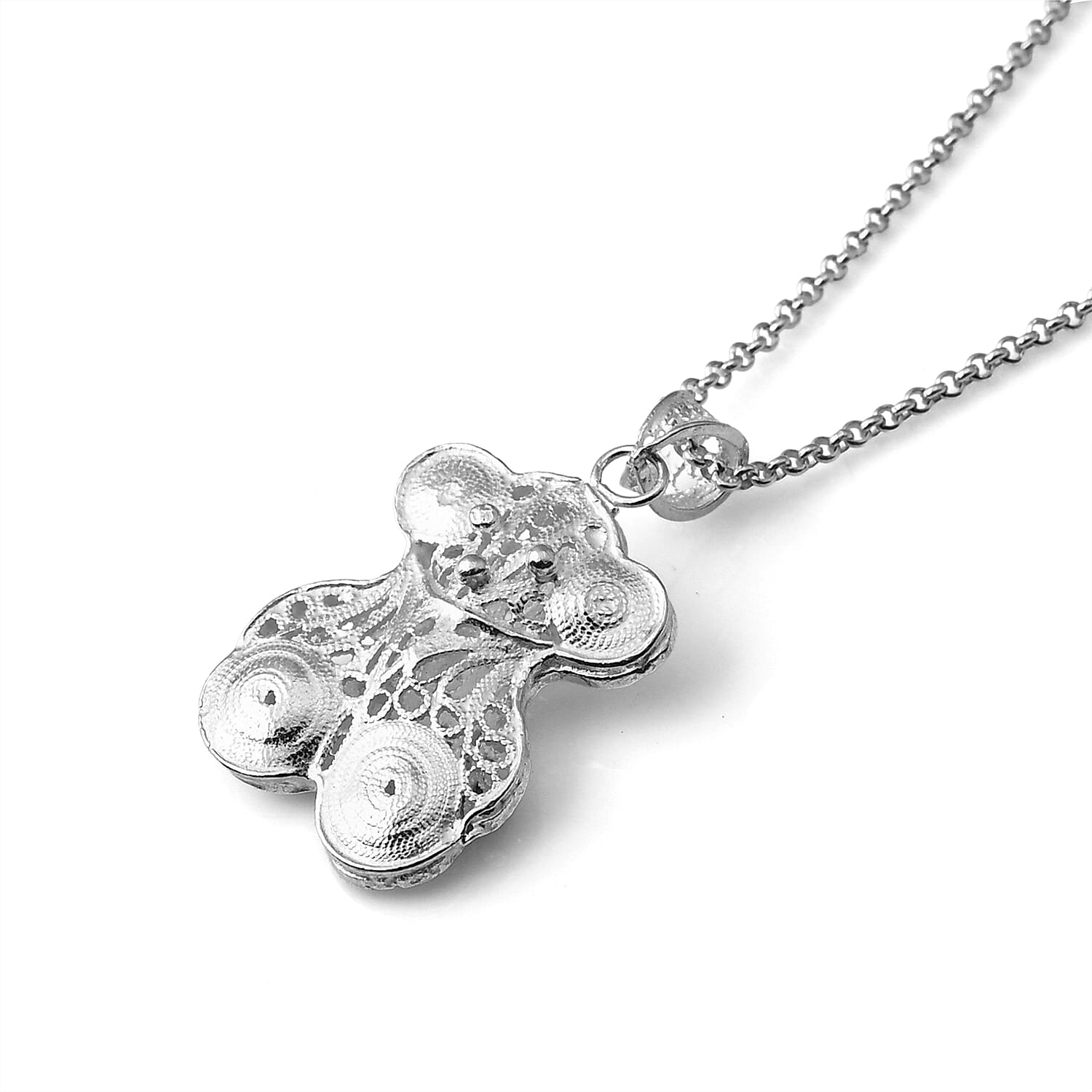 Filigree Teddy Bear Pendant Without Chain in Sterling Silver 4.60 Grams