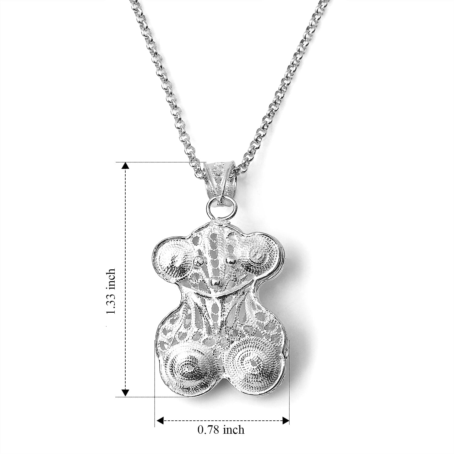 Filigree Teddy Bear Pendant Without Chain in Sterling Silver 4.60 Grams