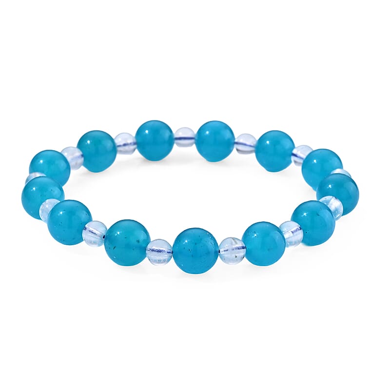 Amazonite and Rainbow Moonstone 80.00 ctw Beaded Stretch Bracelet