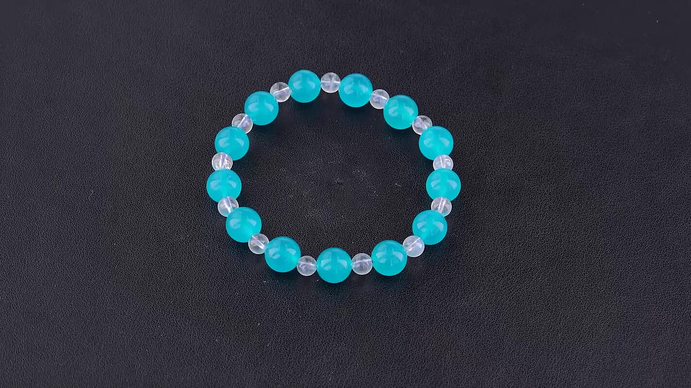 Amazonite and Rainbow Moonstone 80.00 ctw Beaded Stretchable Bracelet