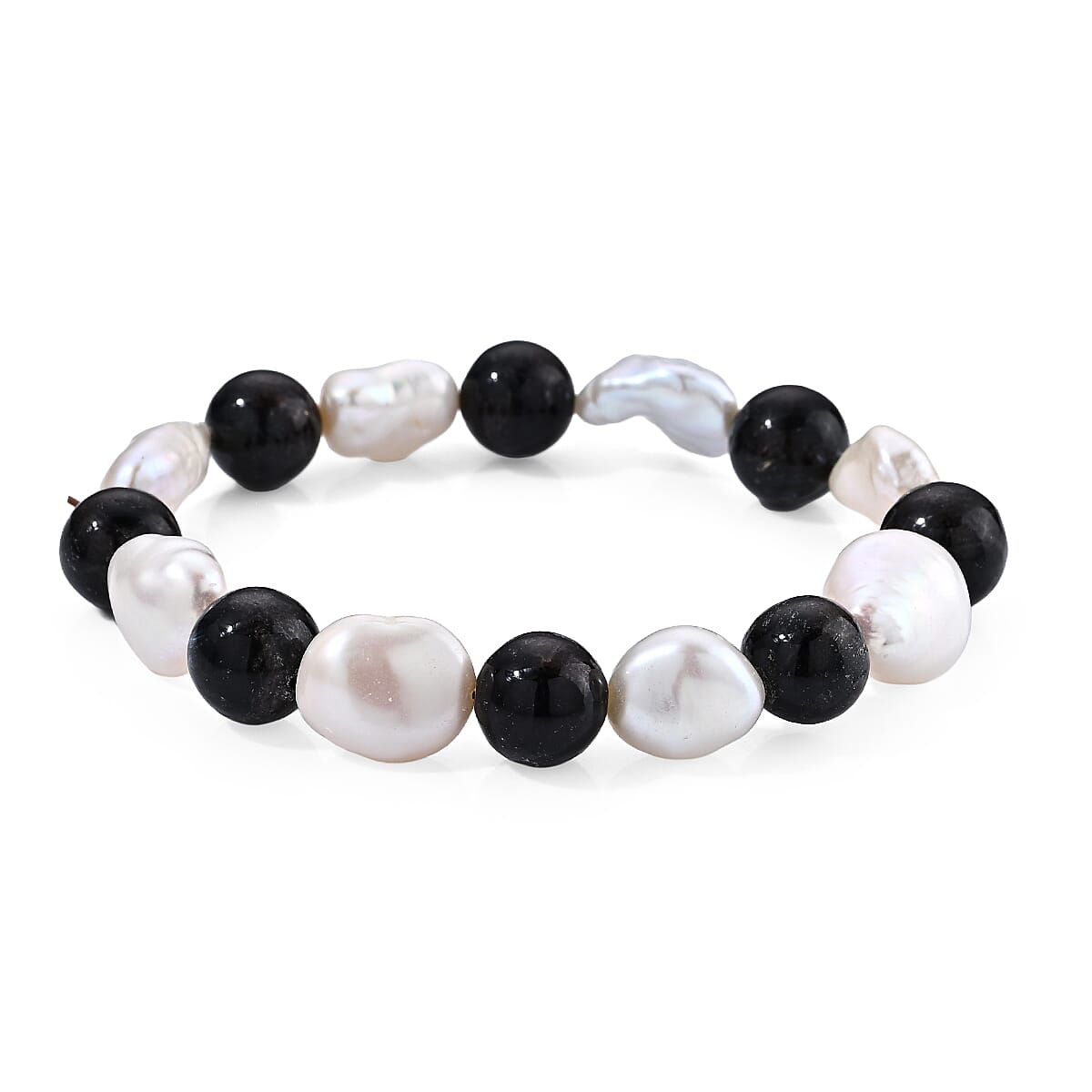 Astrophyllite Beaded 70.00 ctw and Freshwater Pearl Stretch Bracelet