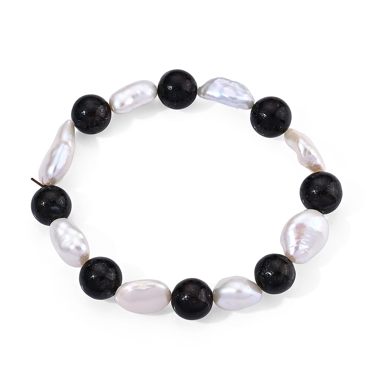 Astrophyllite Beaded 70.00 ctw and Freshwater Pearl Stretch Bracelet