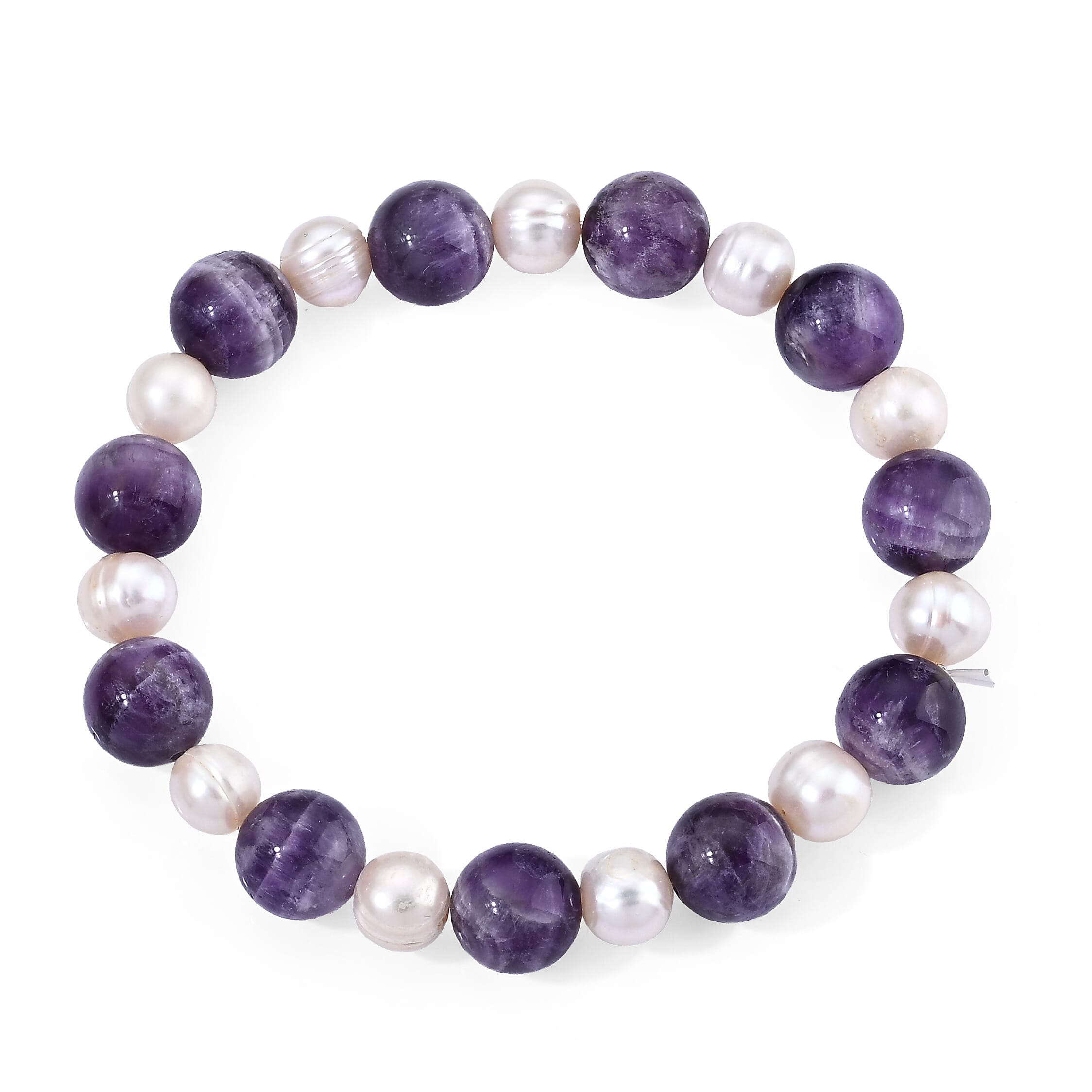Bi-Color Amethyst 70.00 ctw Beaded and Freshwater Pearl Stretch Bracelet