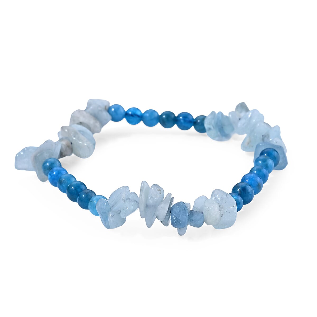 Blue Apatite and Amazonite 60.00 ctw Beaded Stretch Bracelet