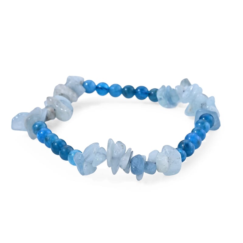 Blue Apatite and Amazonite 60.00 ctw Beaded Stretch Bracelet