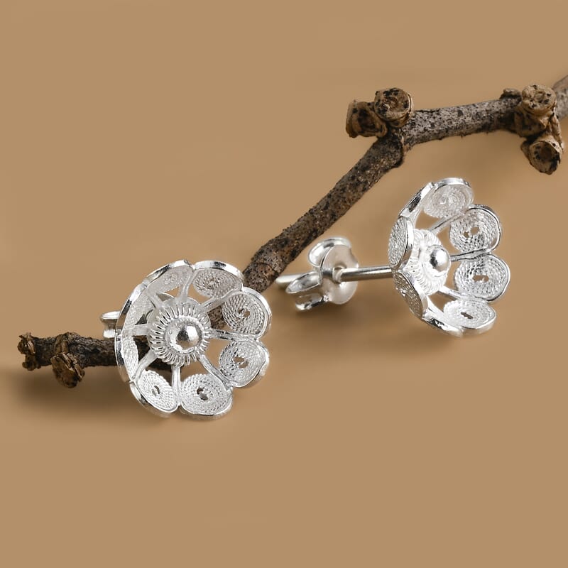 Flower Bell Cap Pin Finding Earrings in Sterling Silver 2.50 Grams