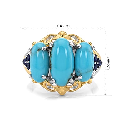 D'Joy AAA Sonoran Turquoise and Blue Sapphire 4.90 ctw Ring in 18K Vermeil YG and Rhodium Over Sterling Silver (Size 6.0)