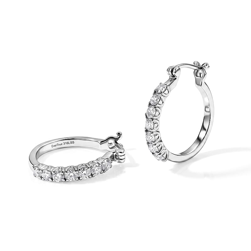 EverTrue Moissanite 1.40 ctw Hoop Earrings in Stainless Steel