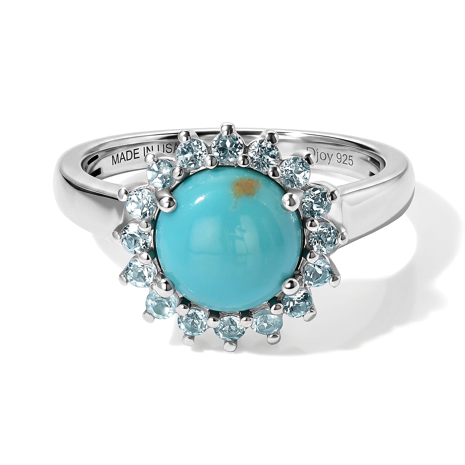 D''Joy AAA Sonoran Turquoise, Blue Apatite Ring in Rhodium Over Sterling Silver (Size 5.0) 2.20 ctw