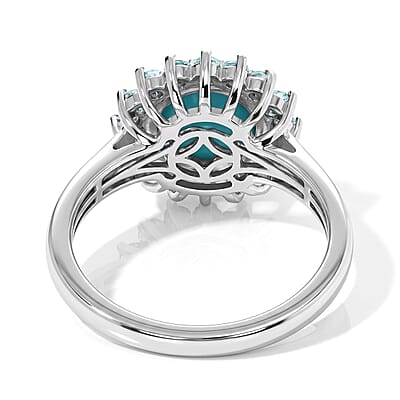 D'Joy AAA Sonoran Turquoise and Blue Apatite 2.20 ctw Halo Ring in Rhodium Over Sterling Silver (Size 6.0)