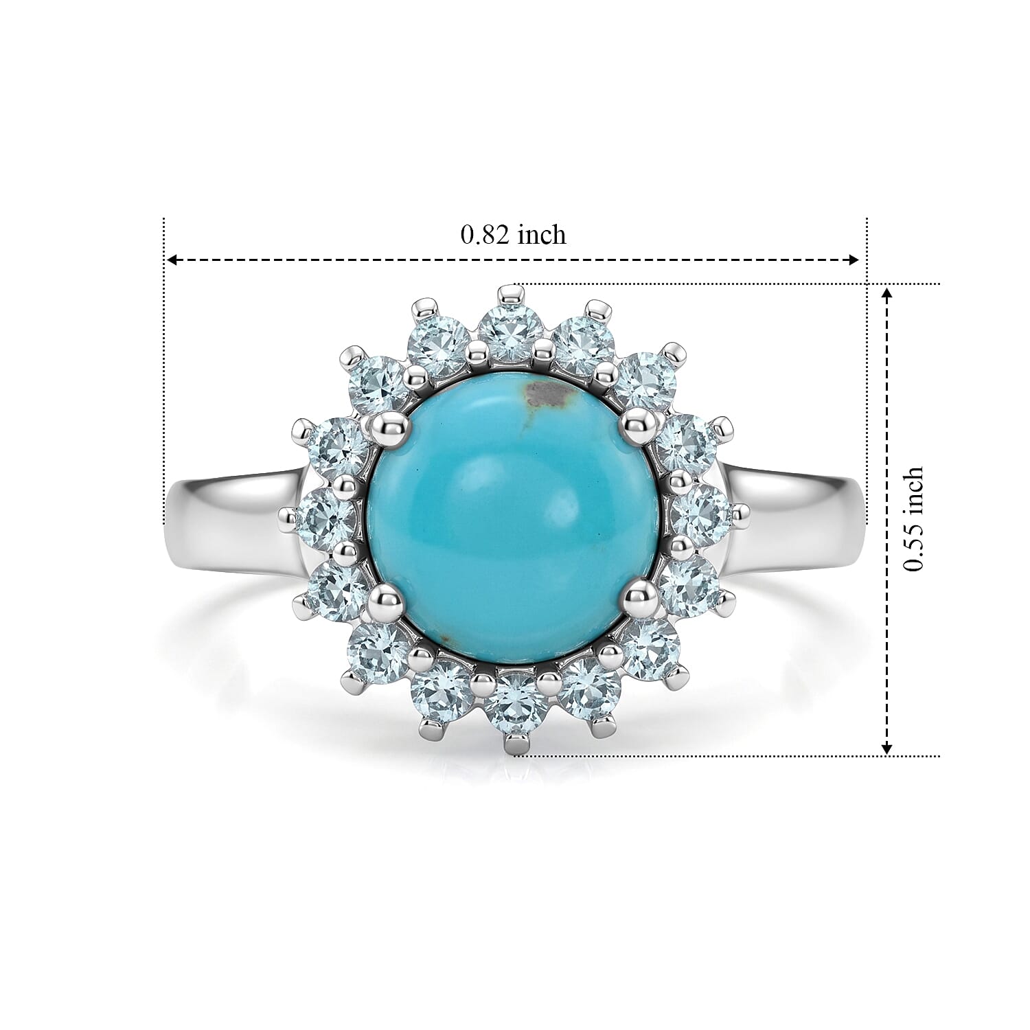 D'Joy AAA Sonoran Turquoise and Blue Apatite 2.20 ctw Halo Ring in Rhodium Over Sterling Silver (Size 6.0)