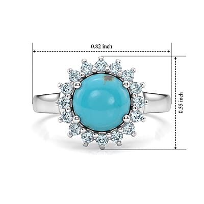 D'Joy AAA Sonoran Turquoise and Blue Apatite 2.20 ctw Halo Ring in Rhodium Over Sterling Silver (Size 6.0)