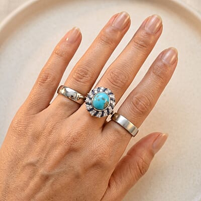 D'Joy AAA Sonoran Turquoise and Multi Gemstone 5.40 ctw Ring in Rhodium Over Sterling Silver (Size 6.0)