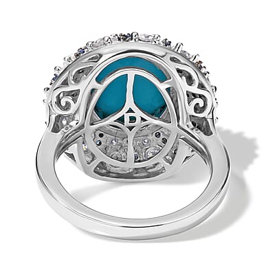 D'Joy AAA Sonoran Turquoise and Multi Gemstone 5.40 ctw Ring in Rhodium Over Sterling Silver (Size 6.0)