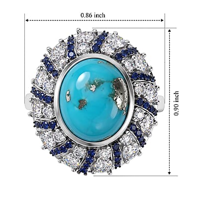 D'Joy AAA Sonoran Turquoise and Multi Gemstone 5.40 ctw Ring in Rhodium Over Sterling Silver (Size 6.0)