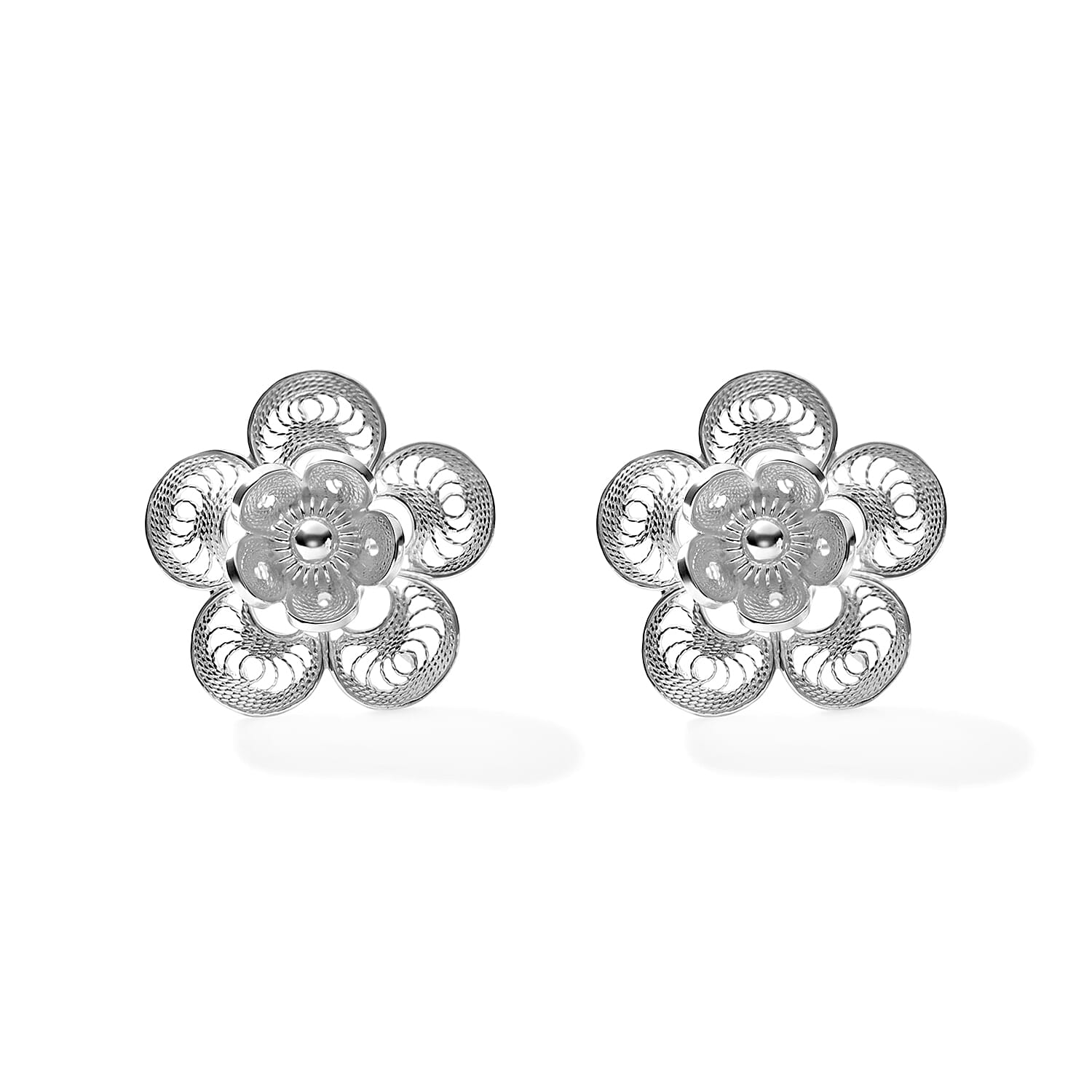 Filigree Flower Stud Earrings in Sterling Silver 3.10 Grams