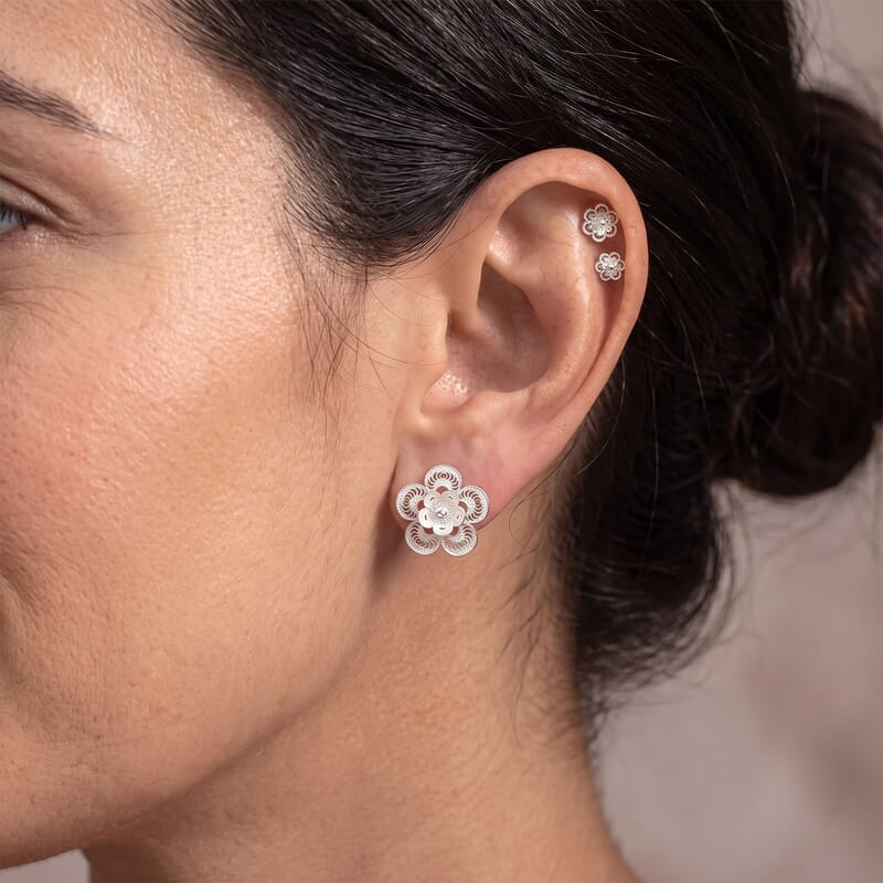 Filigree Flower Stud Earrings in Sterling Silver 3.10 Grams