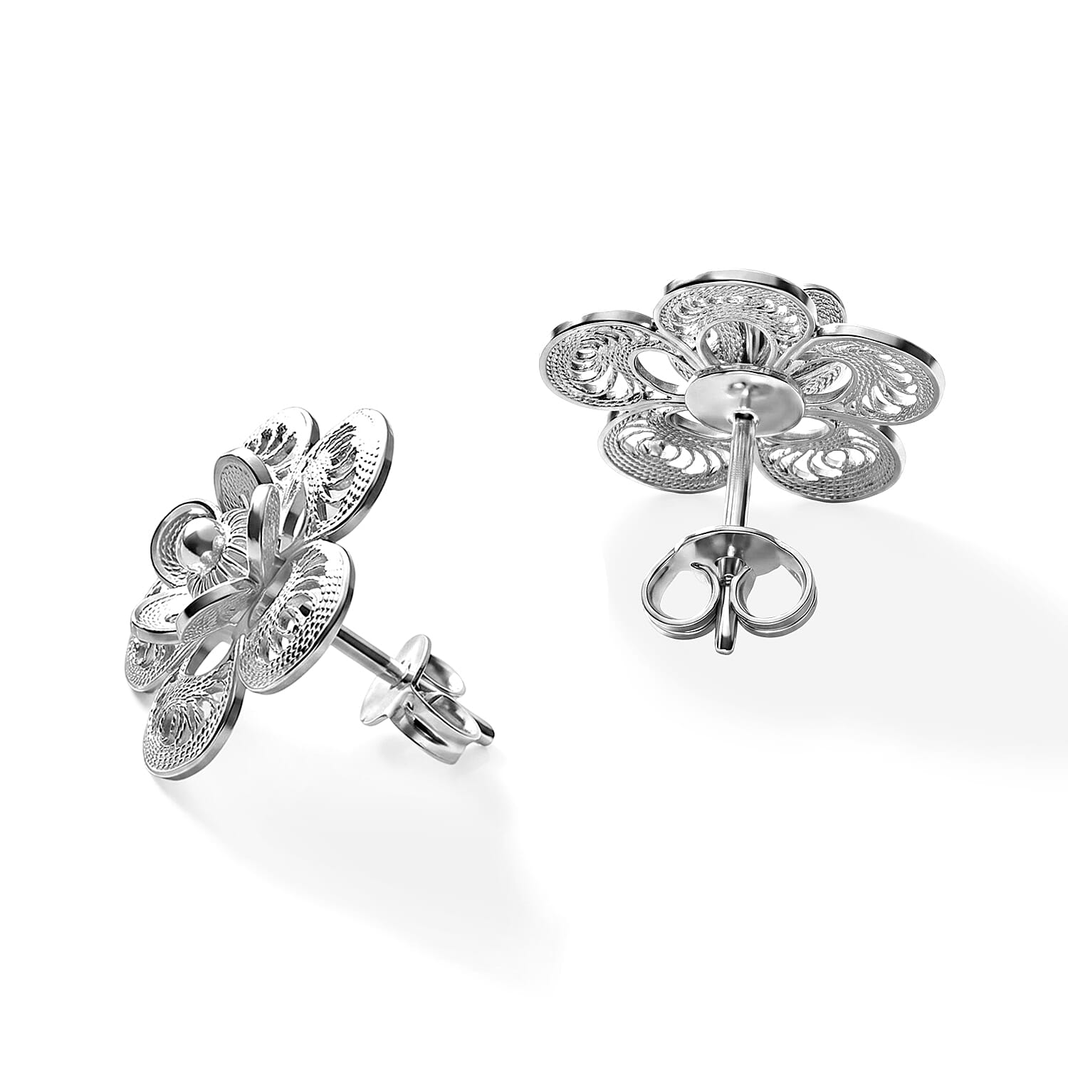 Filigree Flower Stud Earrings in Sterling Silver 3.10 Grams