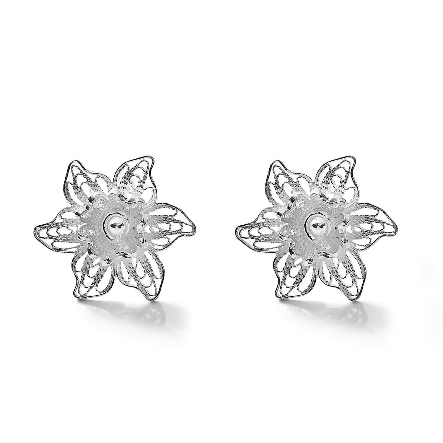 Filigree Star Flower Stud Earrings in Sterling Silver 3.20 Grams