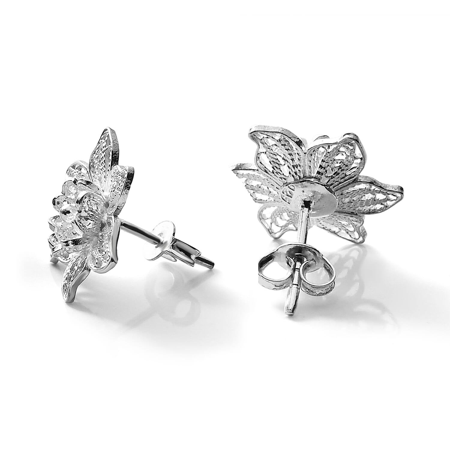 Filigree Star Flower Stud Earrings in Sterling Silver 3.20 Grams