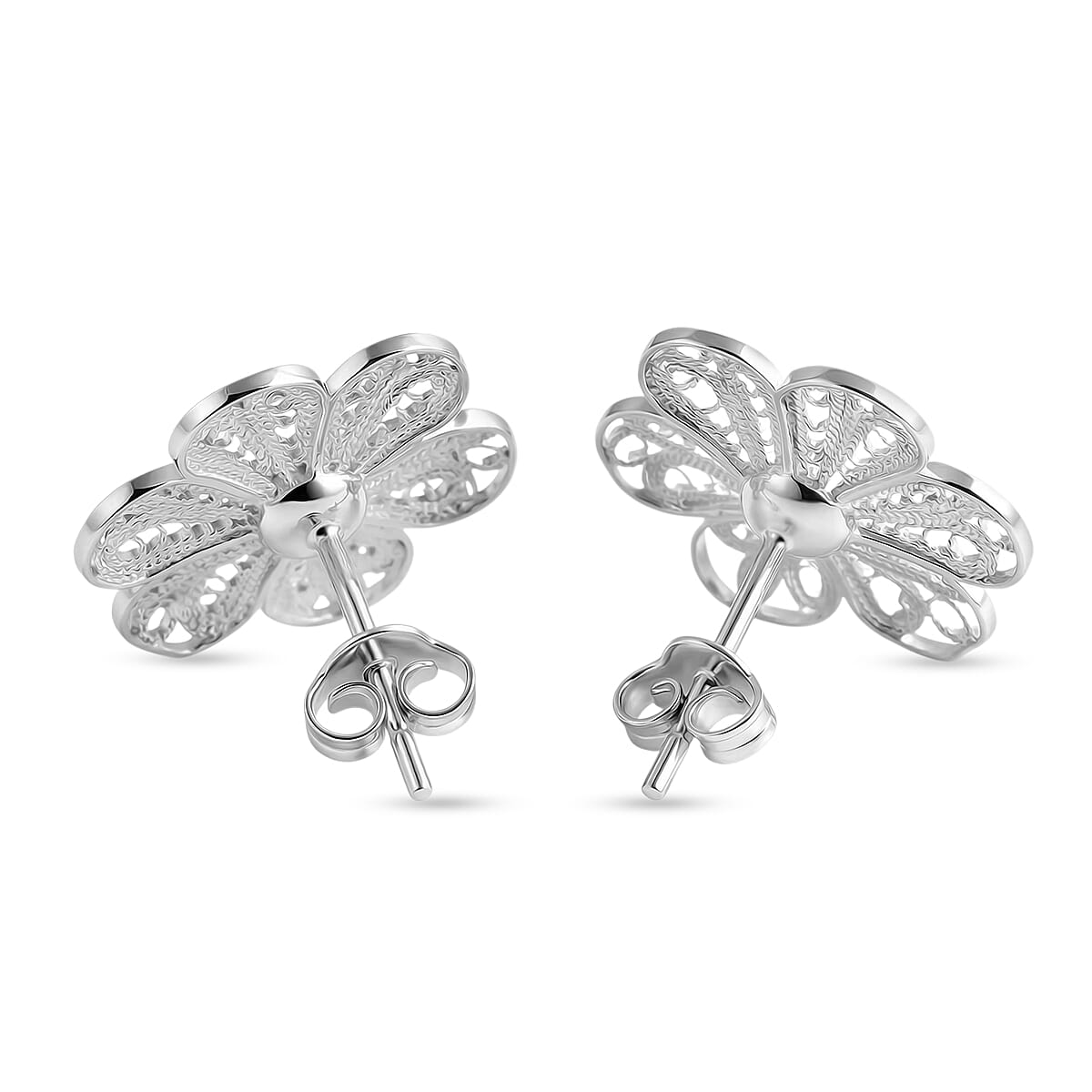 Filigree Flower Stud Earrings in Sterling Silver 2.60 Grams