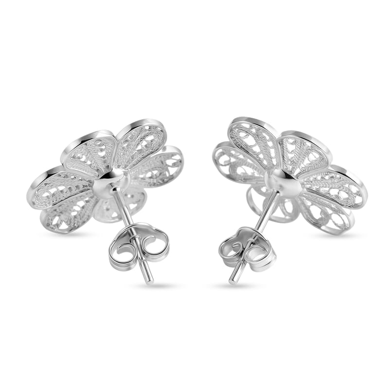 Filigree Flower Stud Earrings in Sterling Silver 2.60 Grams