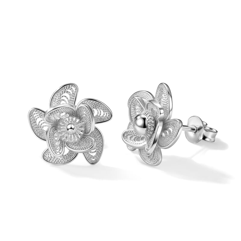 Textured Flower Stud Earrings in Sterling Silver 2.40 Grams