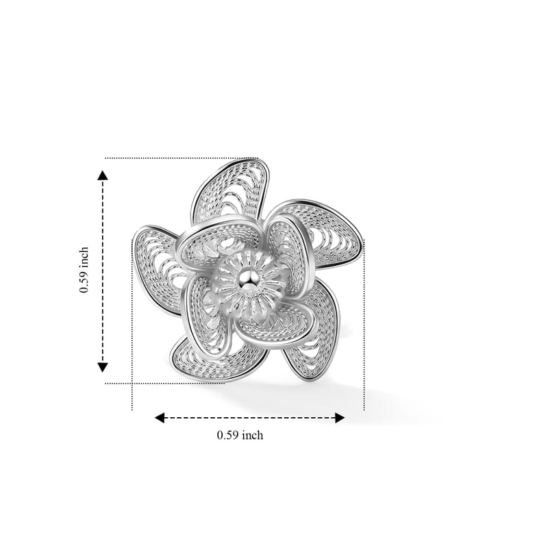 Textured Flower Stud Earrings in Sterling Silver 2.40 Grams