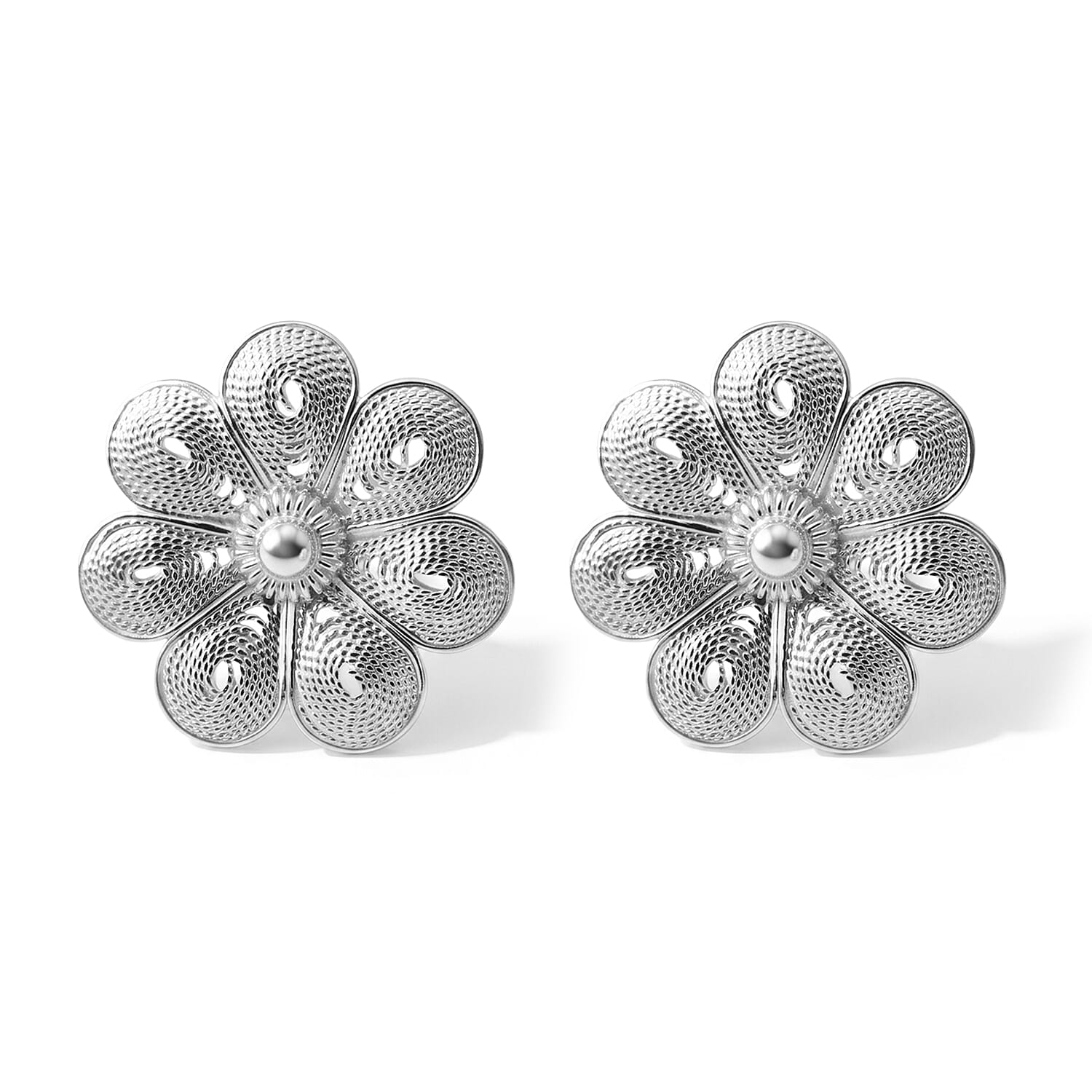 Filigree Flower Stud Earrings in Sterling Silver 2.70 Grams