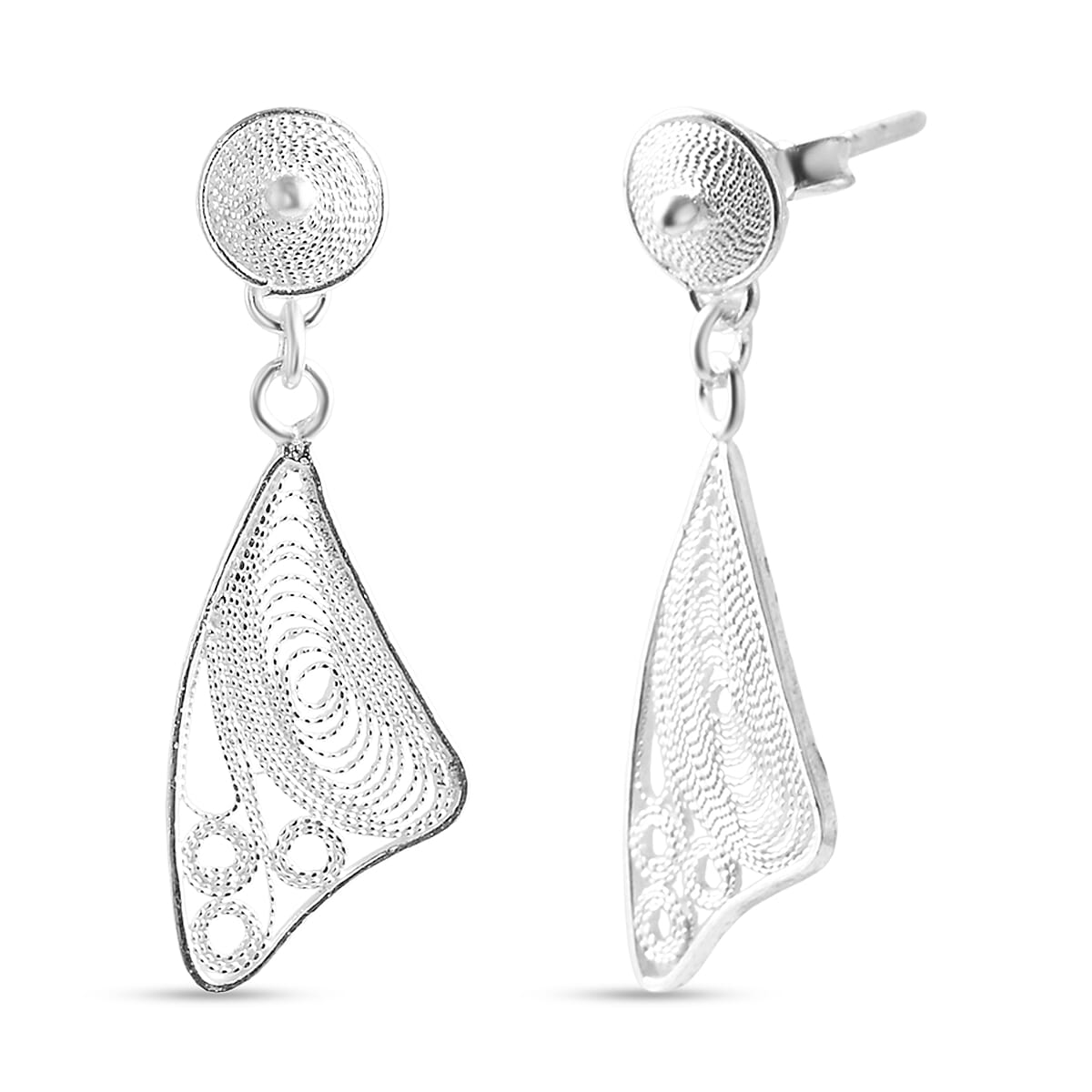 Filigree Fan Dangle Earrings in Sterling Silver 2.25 Grams