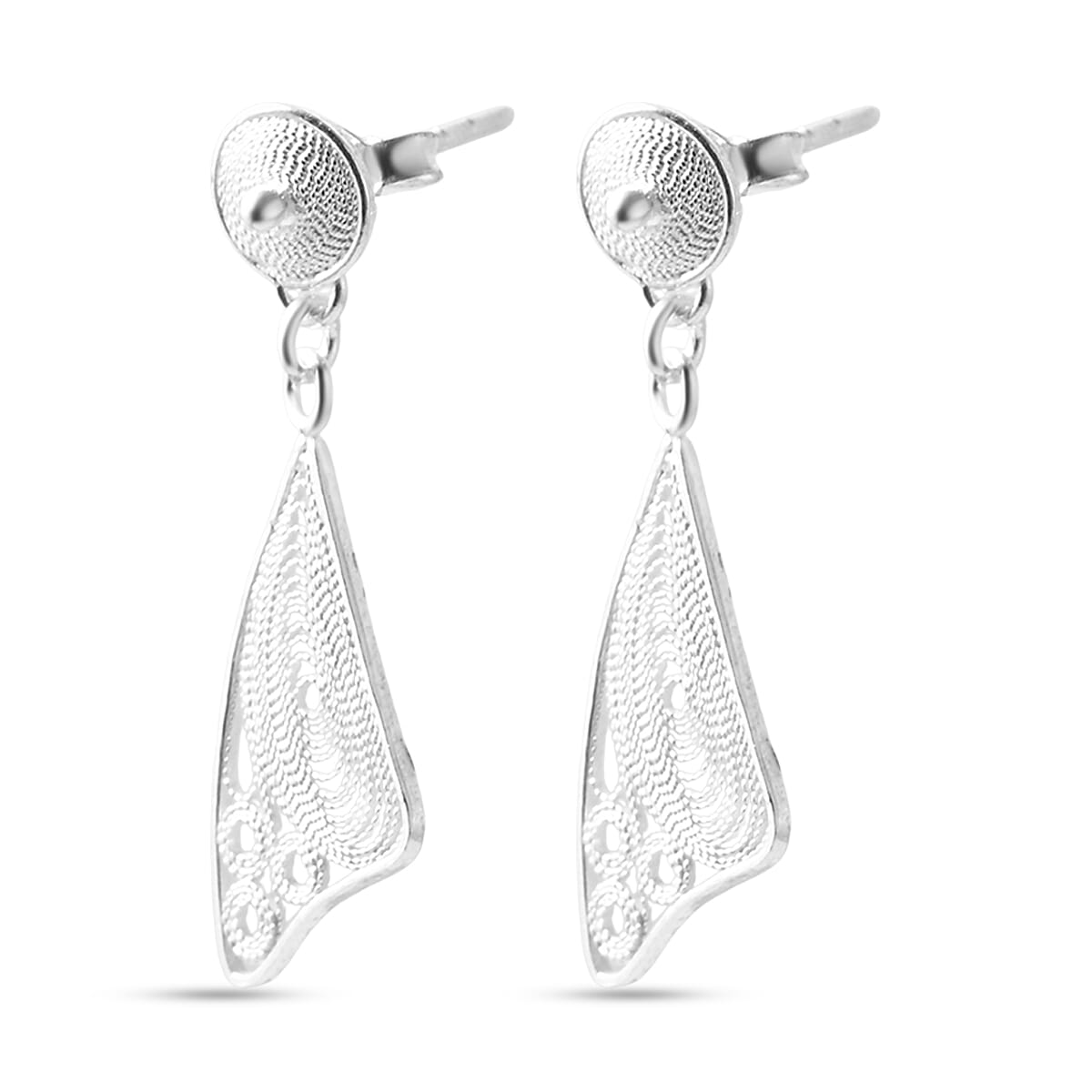 Filigree Fan Dangle Earrings in Sterling Silver 2.25 Grams