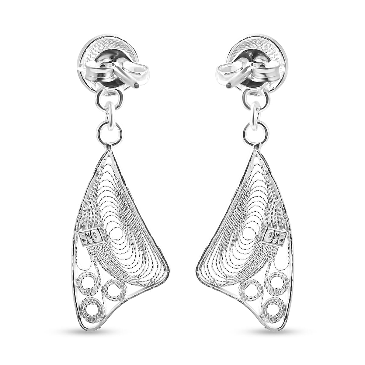 Filigree Fan Dangle Earrings in Sterling Silver 2.25 Grams