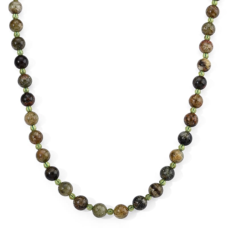 Green Garnet and Peridot 350.00 ctw Beaded Necklace in Stainless Steel (18 Inches)