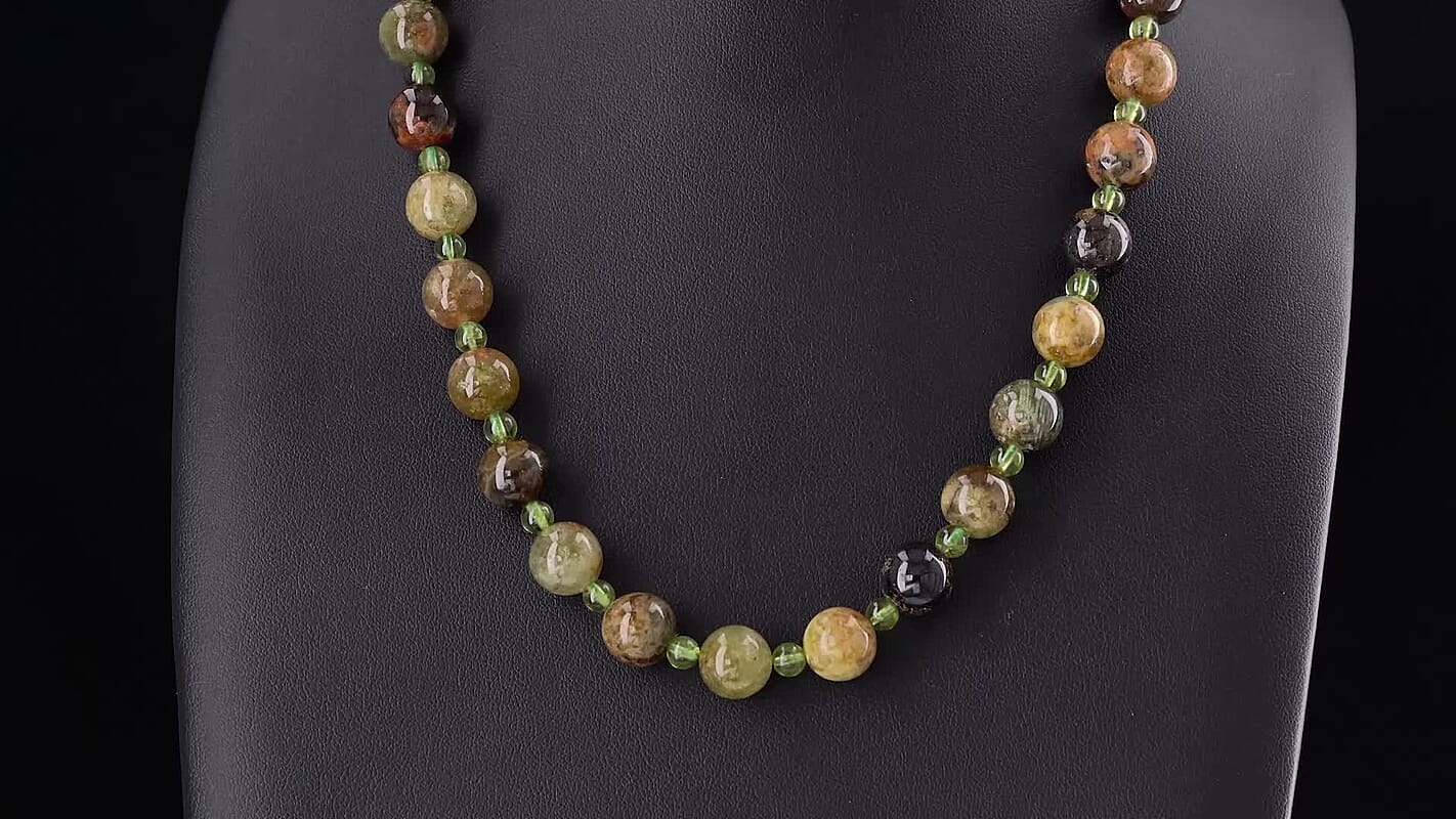 Green Garnet and Peridot 350.00 ctw Beaded Necklace in Stainless Steel (18 Inches)