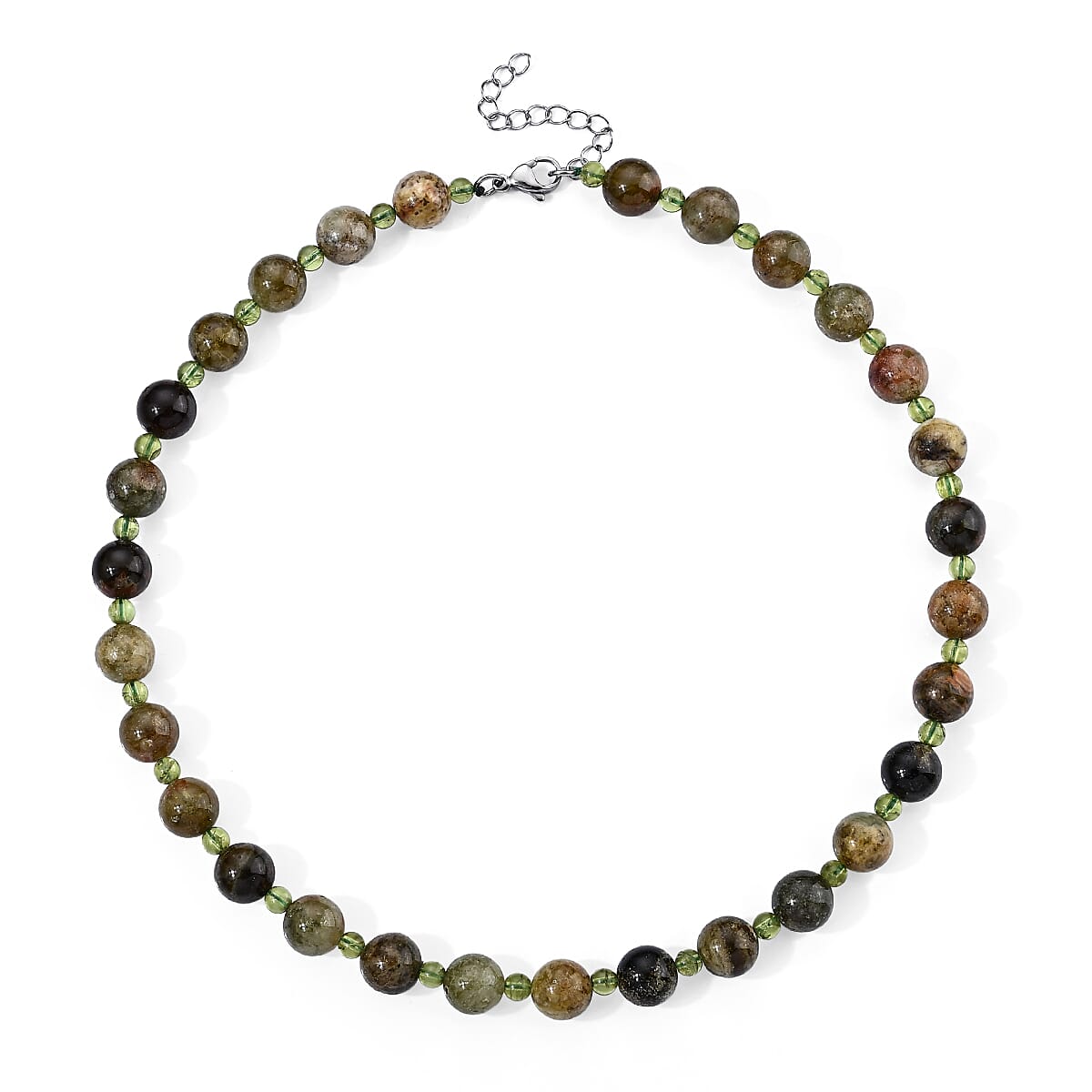 Green Garnet and Peridot 350.00 ctw Beaded Necklace in Stainless Steel (18 Inches)