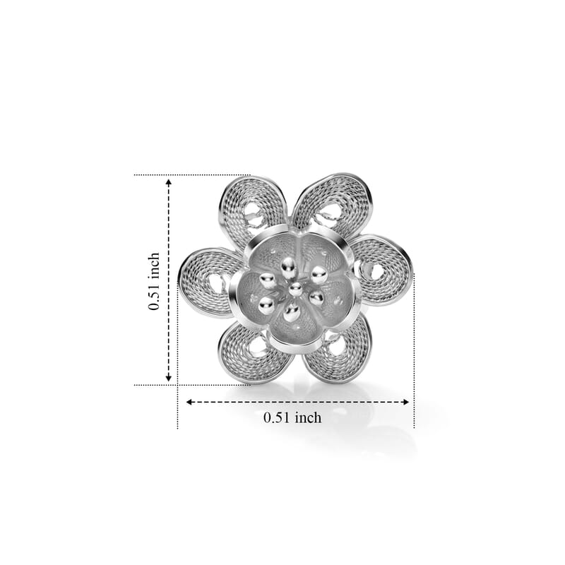 Engraved Flower Stud Earrings in Sterling Silver 2.50 Grams