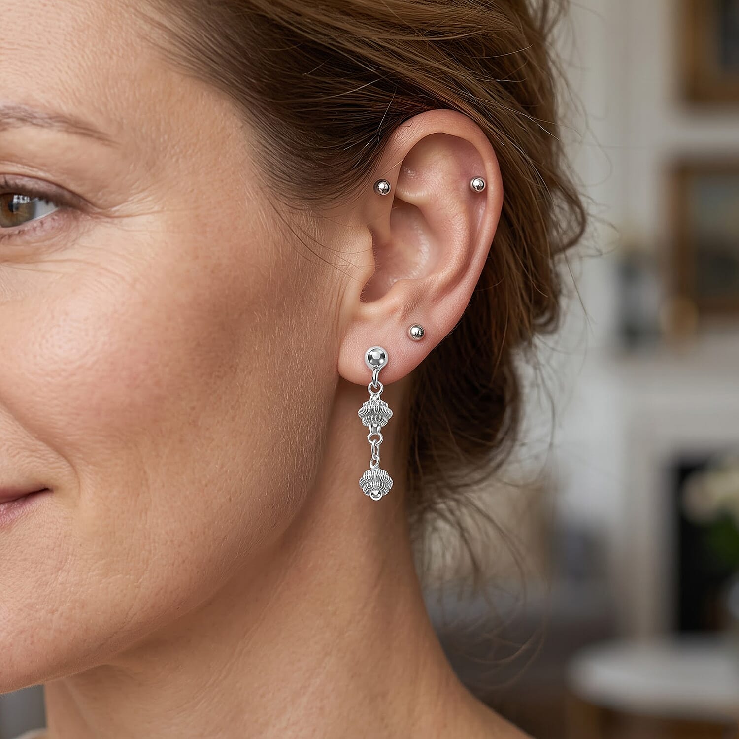 Ribbed Bead Drop Earrings in Sterling Silver 2.25 Grams