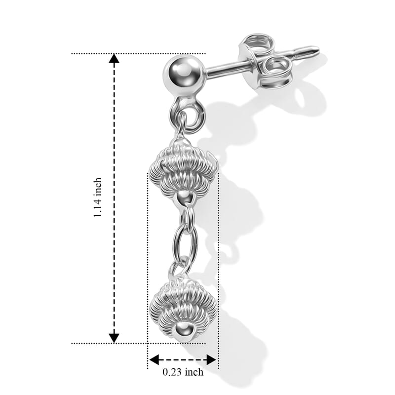 Ribbed Bead Drop Earrings in Sterling Silver 2.25 Grams