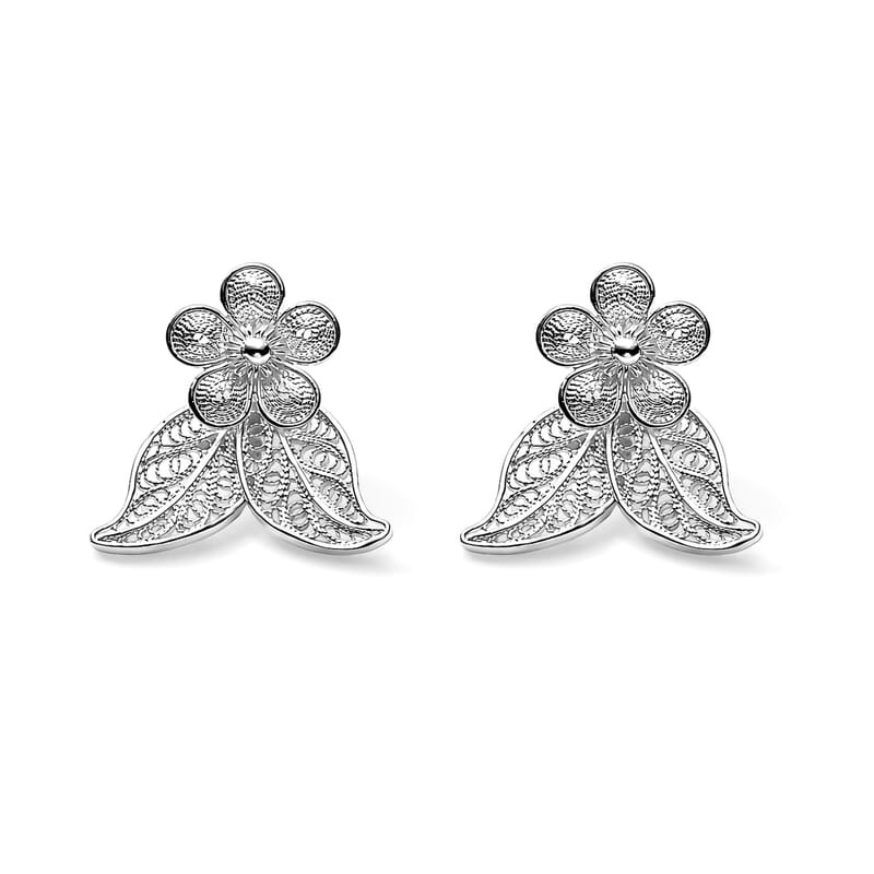 Filigree Leaf Drop and Flower Stud Set Earrings in Sterling Silver 3.40 Grams
