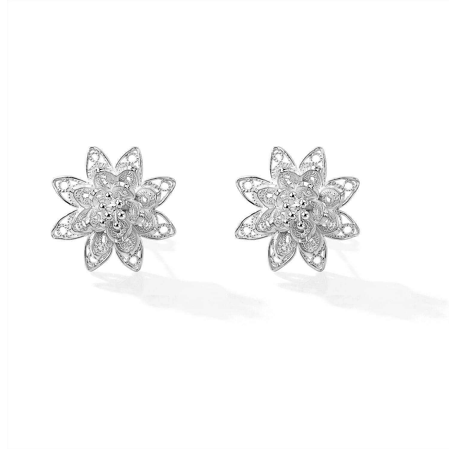 Filigree Star Flower Stud Earrings in Sterling Silver 3.95 Grams
